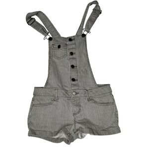 21 Denim Overalls Romper Striped‎ Button Front Casual Cute Size 26